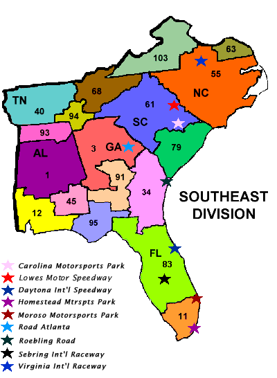 SCCA Southeast Division Map